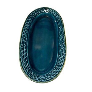 Le Ceramiche Oval Ceramic Platter With Woven Pattern Edge